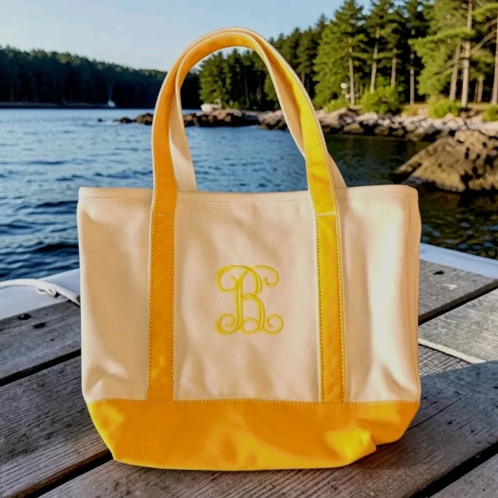 Lands End Canvas Tote Bag Large Yellow Monogram B Heavy duty Beach Boat Bag